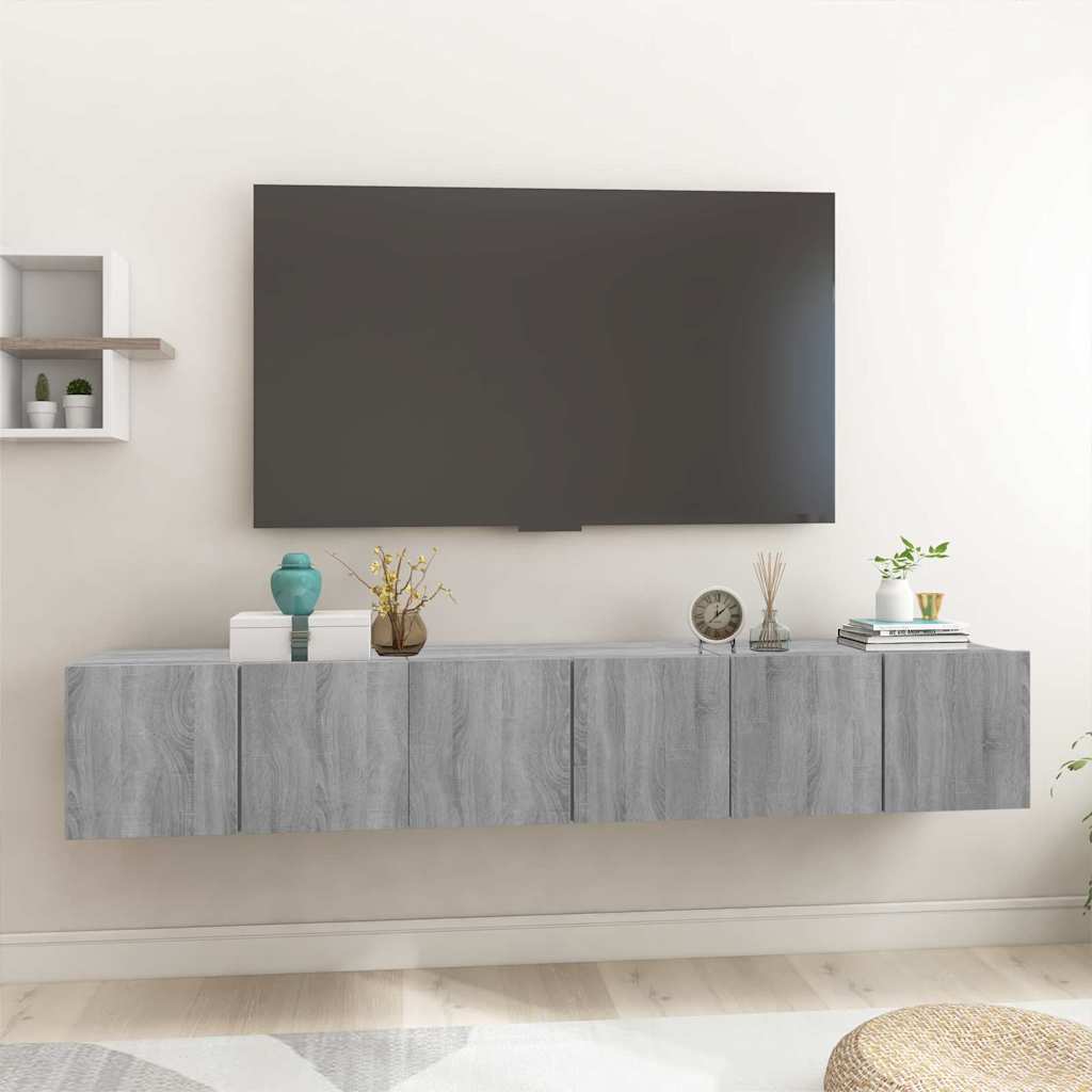 vidaXL Wisząca szafka pod TV, szary dąb sonoma, 3 szt., 60x30x30 cm