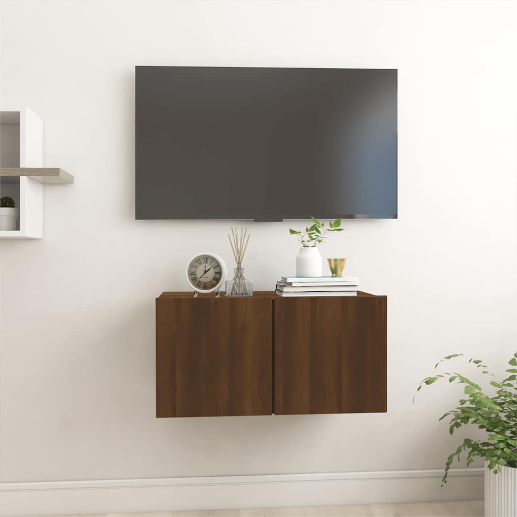 vidaXL væghængt tv-bord 60x30x30 cm konstrueret træ brun egetræ billede