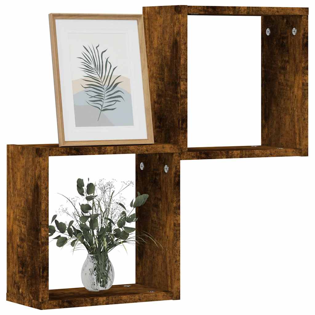 vidaXL væghylder 2 stk. 30x15x30 cm kubeformet røget egetræ