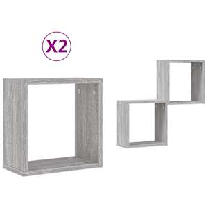 Nástěnné krychlové police 2 ks šedý sonoma 30 x 15 x 30 cm - obrázek 2