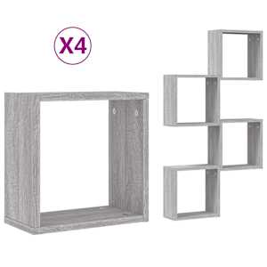 Nástěnné krychlové police 4 ks šedý sonoma 30 x 15 x 30 cm - obrázek 2