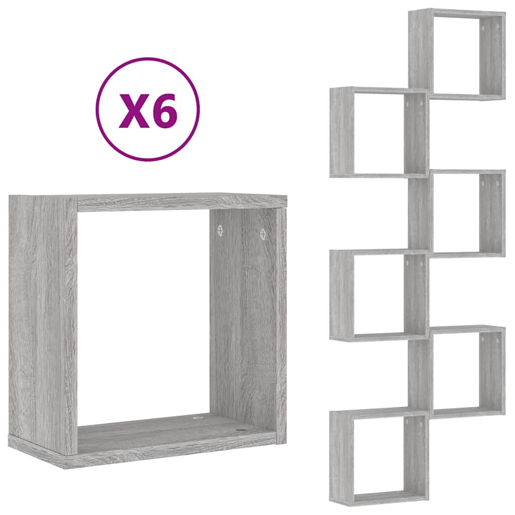 vidaXL Nástěnné police kostky 6 ks šedý sonoma 30 x 15 x 30 cm