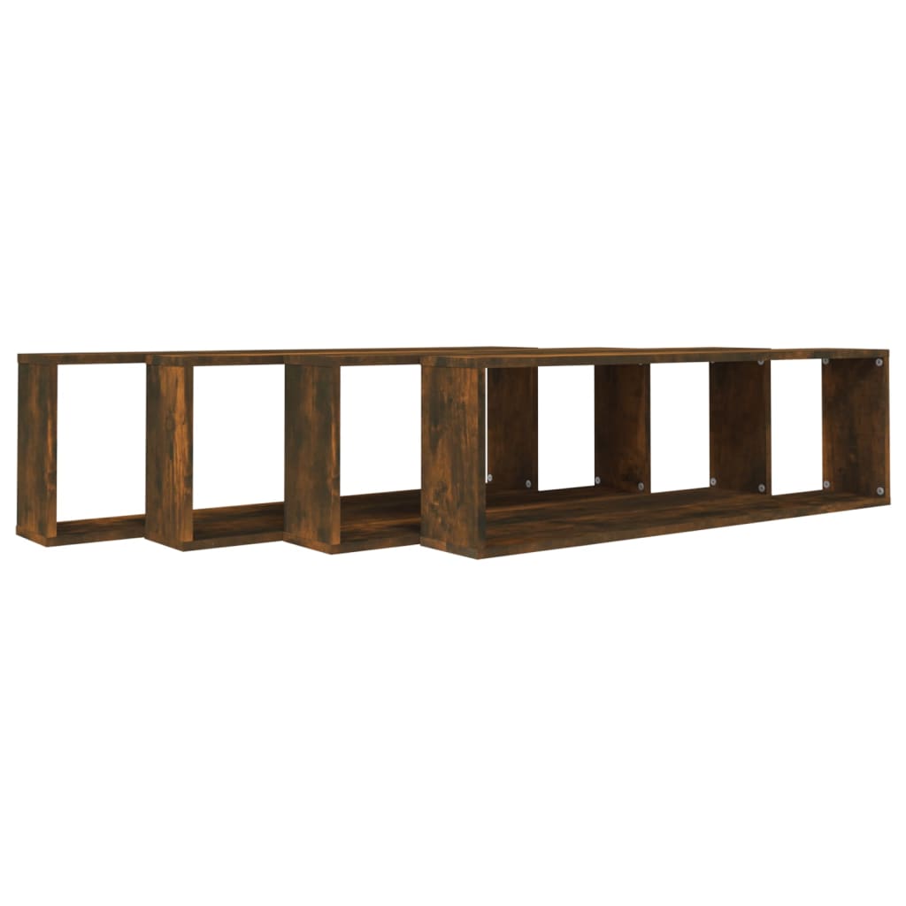 vidaXL Wandschappen kubus 4 st 100x15x30 cm bewerkt hout gerookt eiken afbeelding