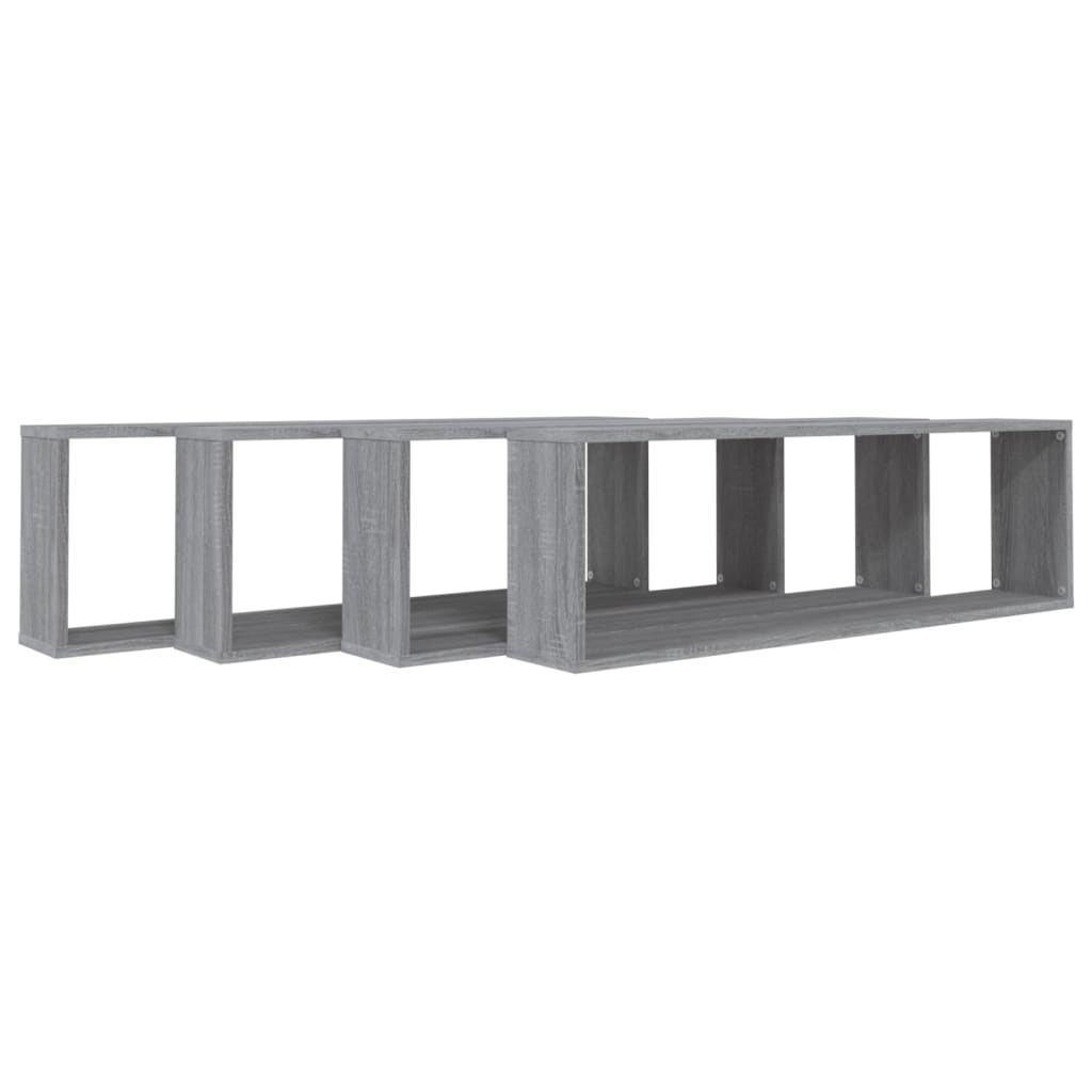 vidaXL Wall Cube Shelves 4 pcs Grey Sonoma 100x15x30 cm Engineered Wood