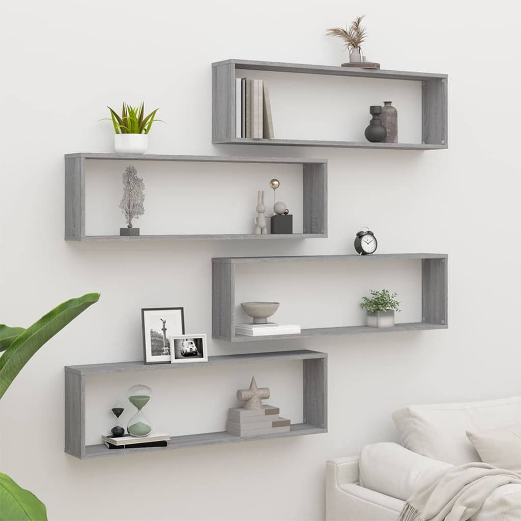 vida XL Wandregale 4 Stk. Grau Sonoma 100x 15x 30 cm Holzwerkstoff
