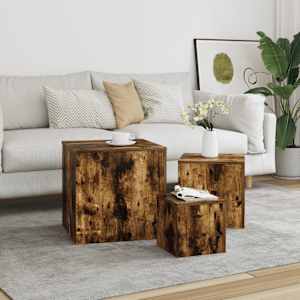 Stranske mizice 3 kosi dimljen hrast inženirski les