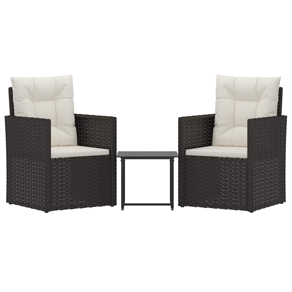 vidaXL Set mobilier de exterior cu perne, 3 piese, negru, poliratan