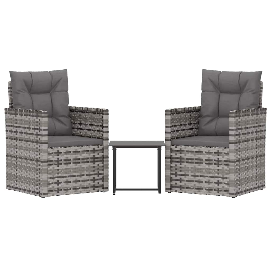 vidaXL Set mobilier de exterior cu perne, 3 piese, gri, poliratan