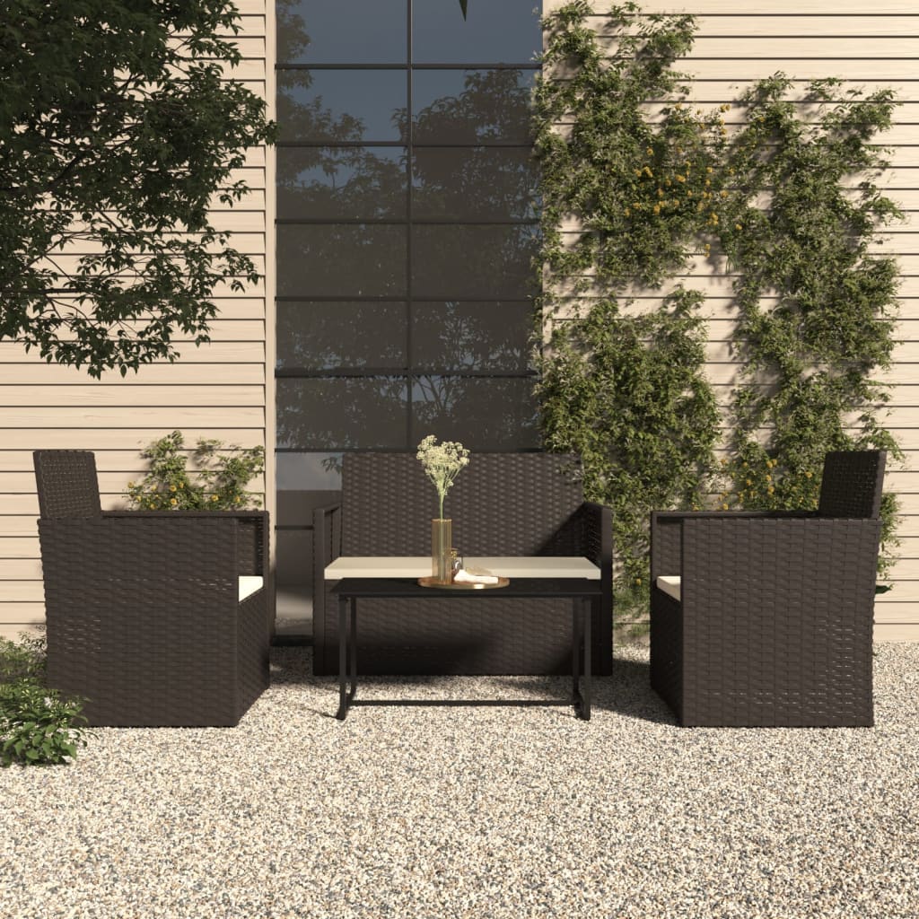 vidaXL 4dílná zahradní sedací souprava s poduškami polyratan černá