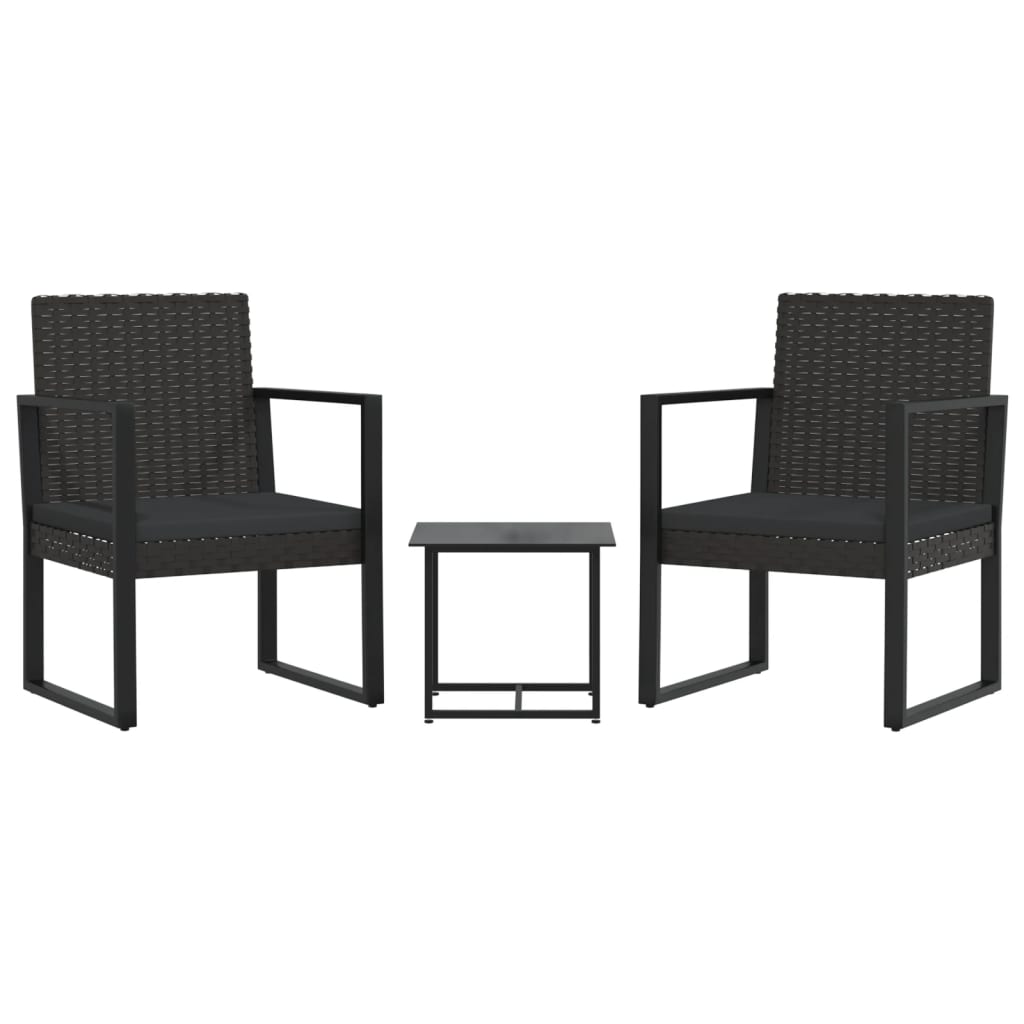 Set mobilier de grădină cu perne, 3 piese, negru, poliratan