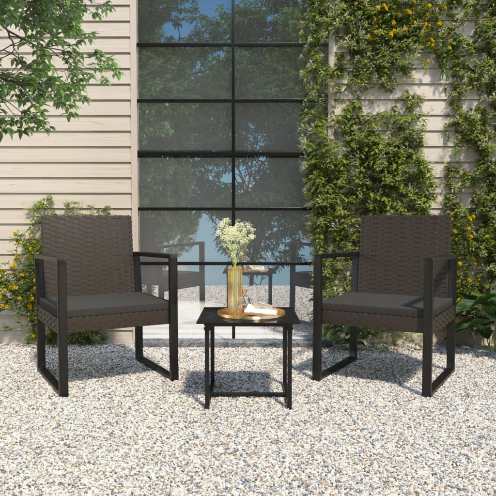 vidaXL 3-tlg. Garten-Lounge-Set mit Kissen Schwarz Poly Rattan