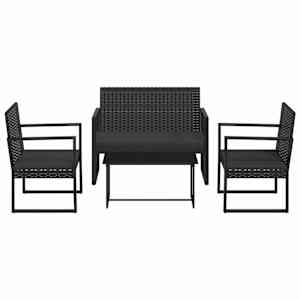 vidaXL 4-osaline aiam&ouml;&ouml;blikomplekt patjadega, must, pol&uuml;rotang