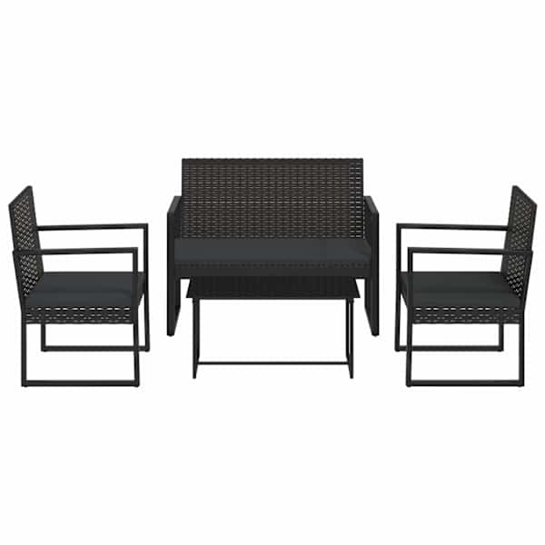 vidaXL 4-osaline aiam&ouml;&ouml;blikomplekt patjadega, must, pol&uuml;rotang