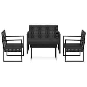 4dílná zahradní sedací souprava s poduškami černá polyratan - obrázek 2