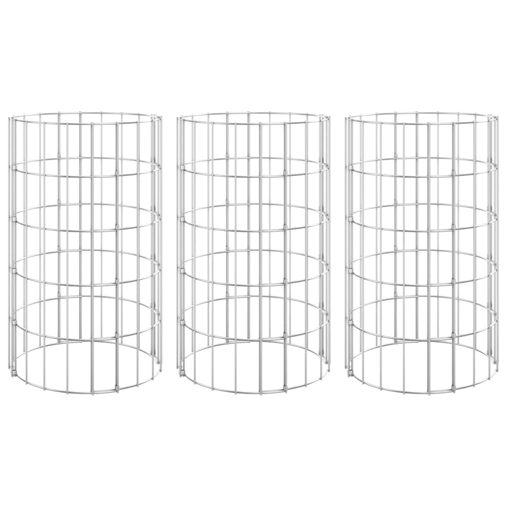 Image of vidaXL Circular Gabion Raised Beds 3 pcs Galvanised Steel Ø30x50 cm