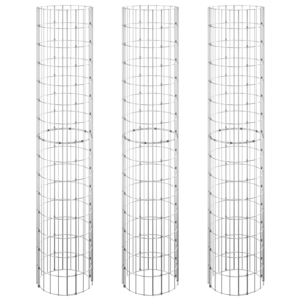 Image of vidaXL Circular Gabion Raised Beds 3 pcs Galvanised Steel Ø30x150 cm