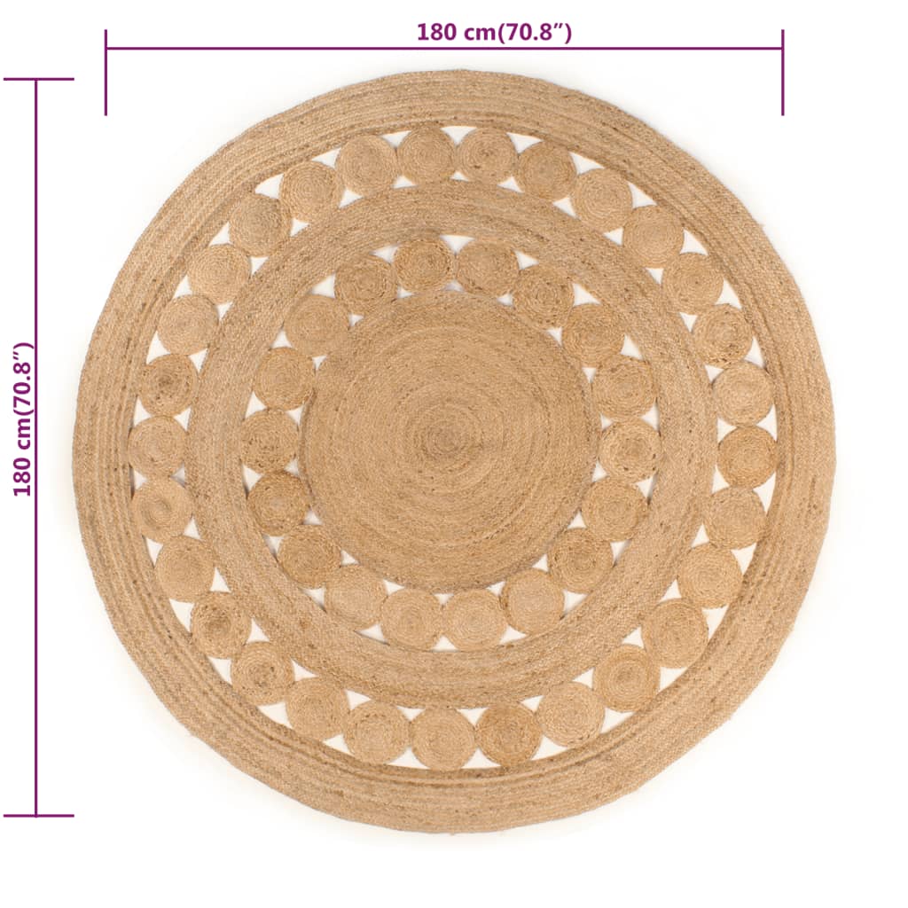 Teppich Flechtmuster Handgefertigt Jute Rund Wohnzimmerteppich Deko vidaXL - Bild 15 von 27
