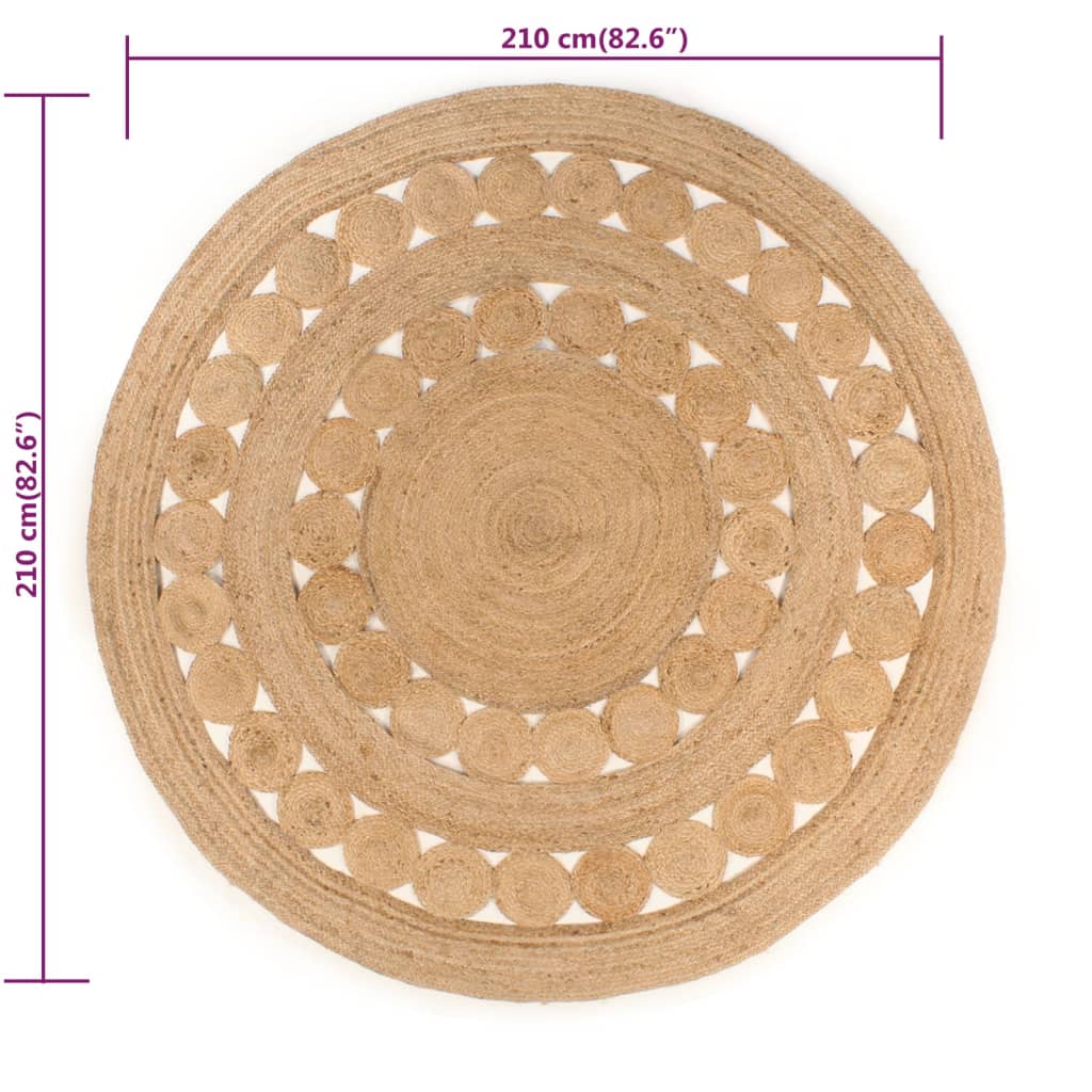 Teppich Flechtmuster Handgefertigt Jute Rund Wohnzimmerteppich Deko vidaXL - Bild 21 von 27