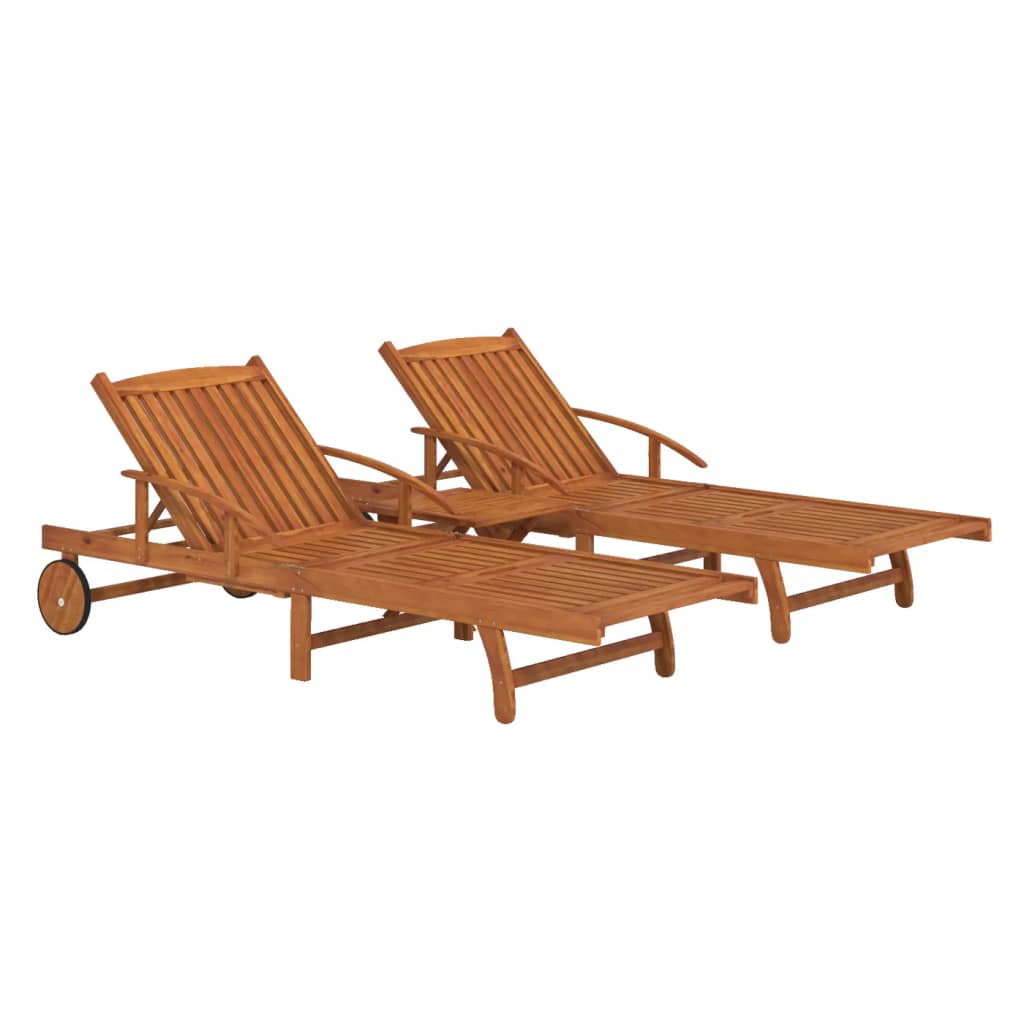vidaXL Ligbeddenset met tafel massief acaciahout