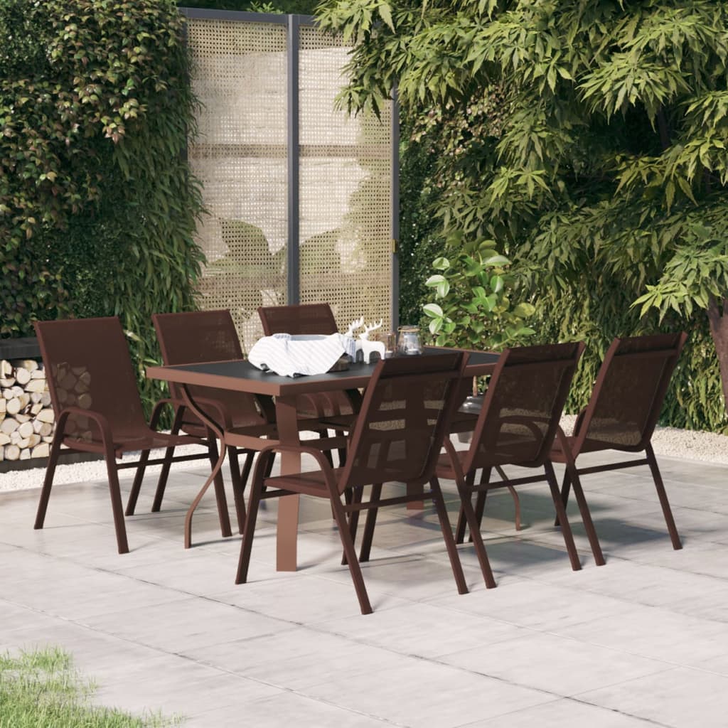 Ensemble de salle à manger de jardin 7 pcs Marron et noir