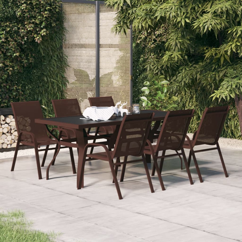 Ensemble de salle à manger de jardin 7 pcs Marron et noir