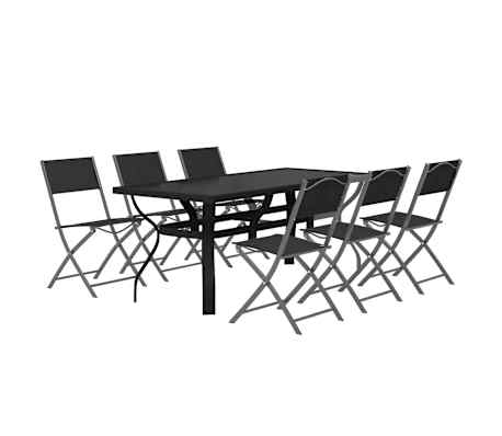 vidaXL 7 pcs conjunto de jantar para jardim cinzento e preto