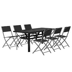vidaXL 7 pcs conjunto de jantar para jardim cinzento e preto