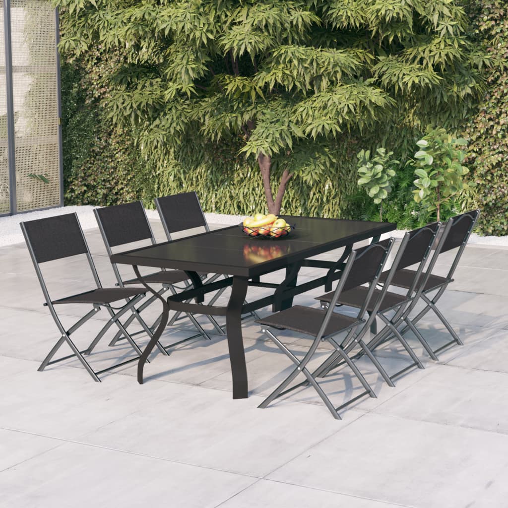 vida XL 7-tlg. Garten-Essgruppe Grau und Schwarz