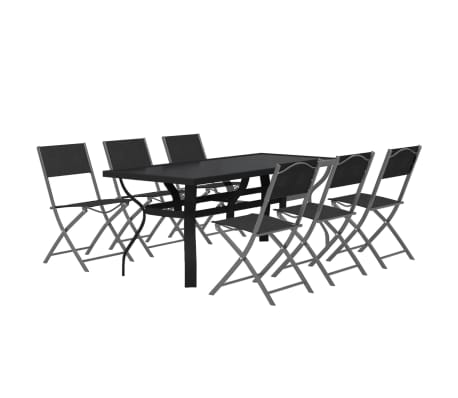 vidaXL Sodo valgomojo baldų komplektas, 7 dalių, pilkas ir juodas