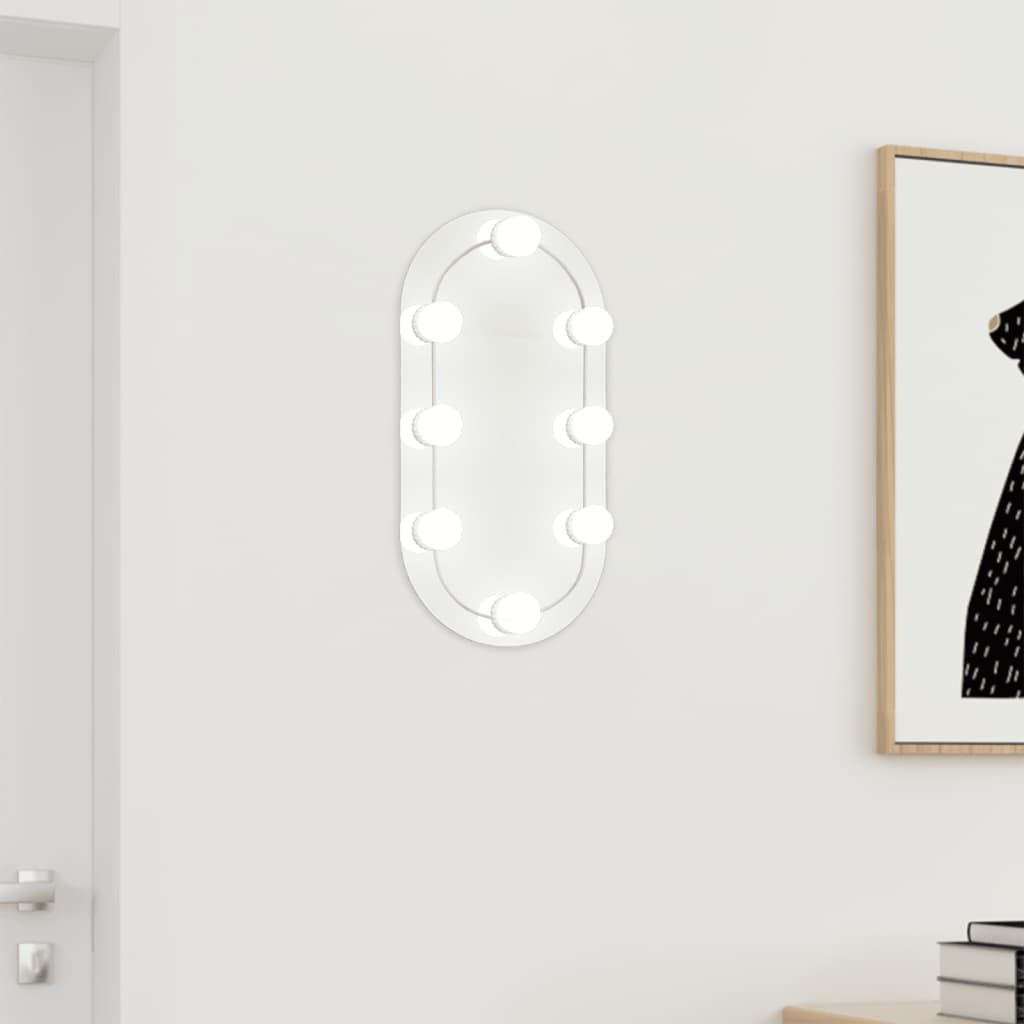 vidaXL spejl med LED-lamper 40x20 cm oval glas