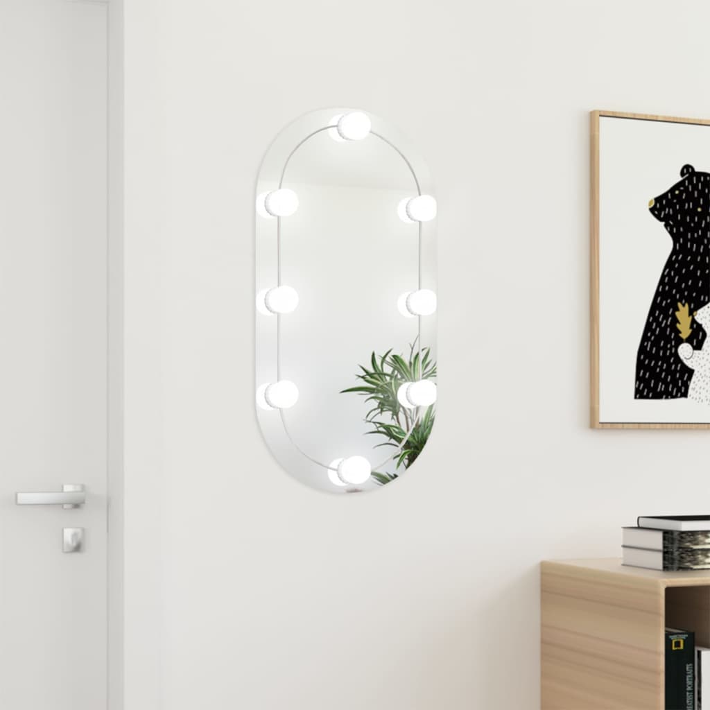 vidaXL spejl med LED-lamper 80x40 cm oval glas