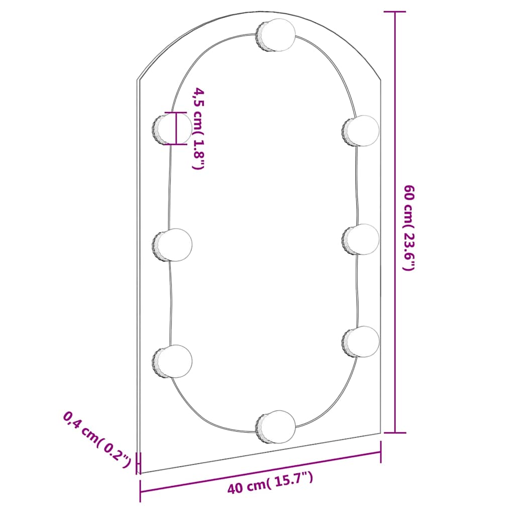 spogulis ar LED gaismām, 60x40 cm, stikls, arkas forma