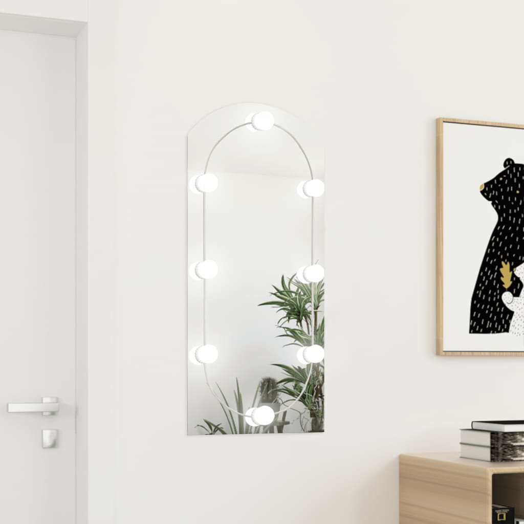 vidaXL spejl med LED-lamper 90x45 cm buet glas