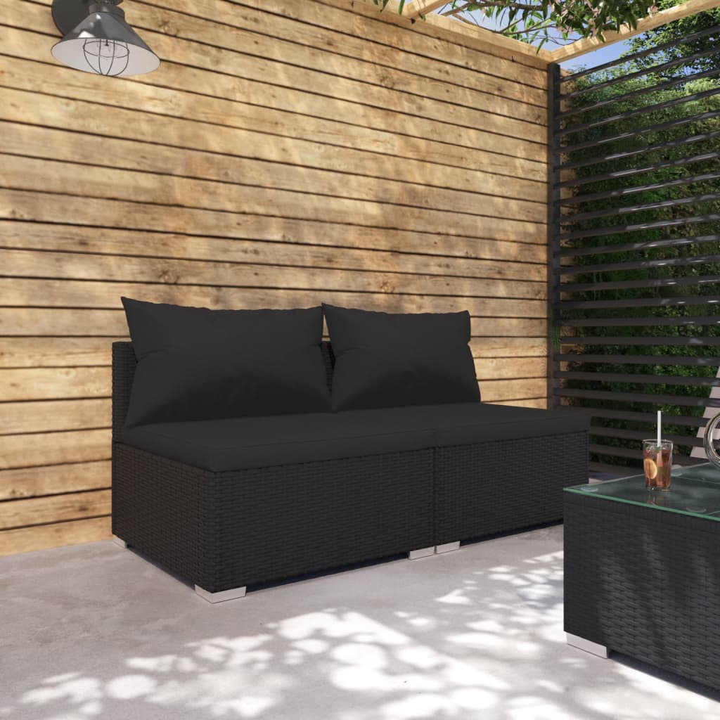 vidaXL Set mobilier de grădină cu perne, 2 piese, negru, poliratan vidaXL