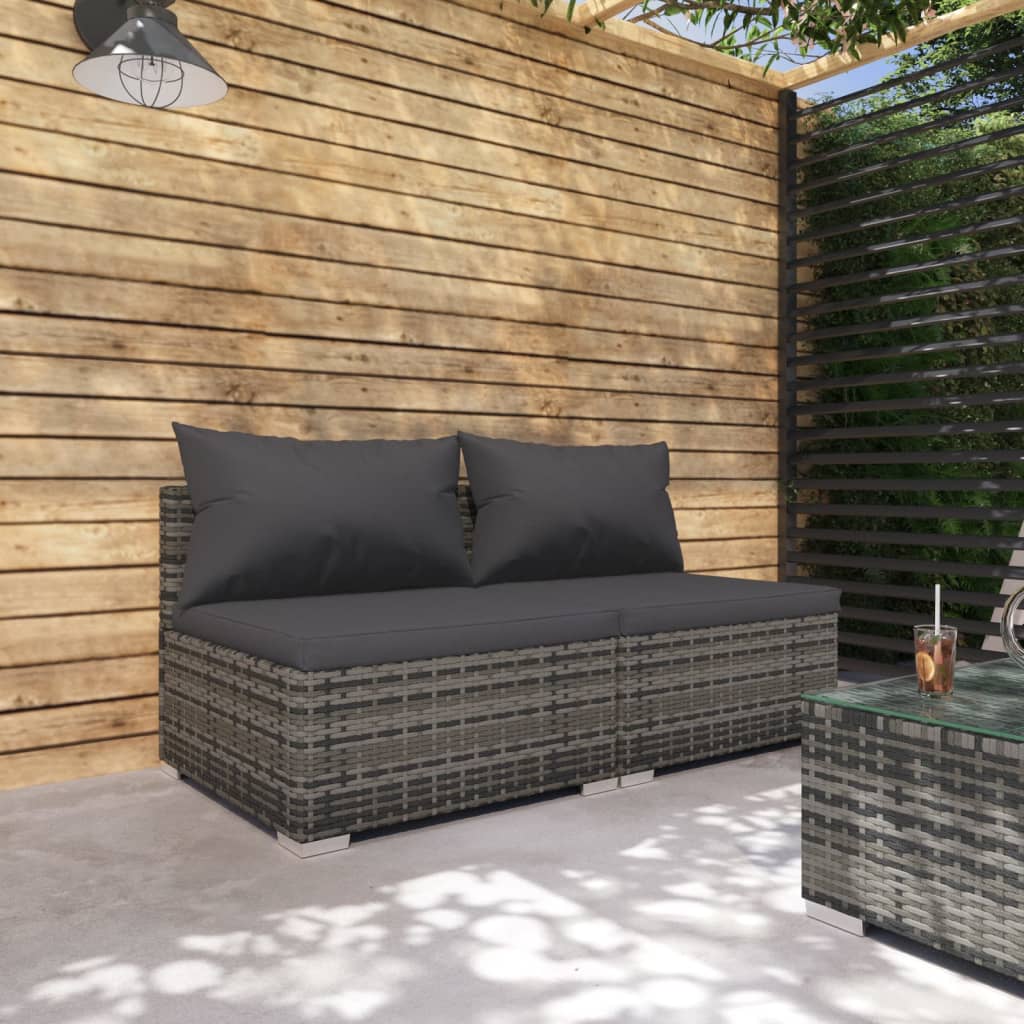 vidaXL 2-tlg. Garten-Lounge-Set mit Kissen Poly Rattan Grau