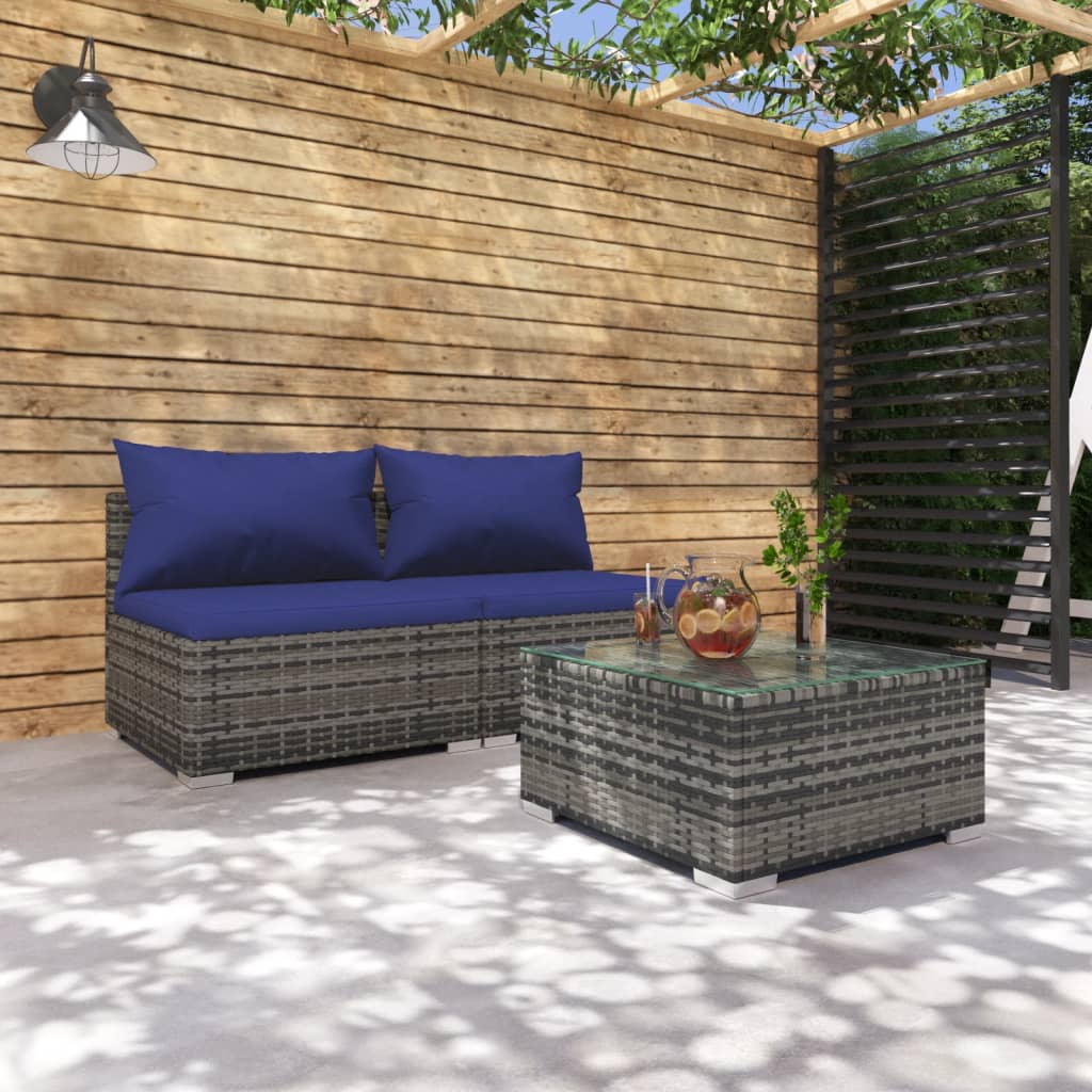vidaXL 3dílná zahradní sedací souprava s poduškami polyratan šedá