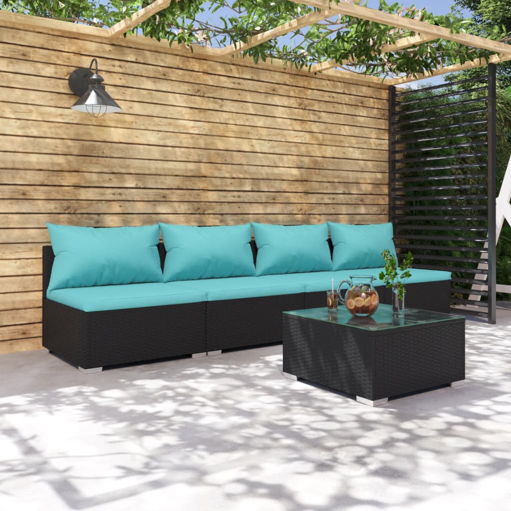 vidaXL Set mobilier de grădină cu perne, 5 piese, negru, poliratan Gradina imagine noua
