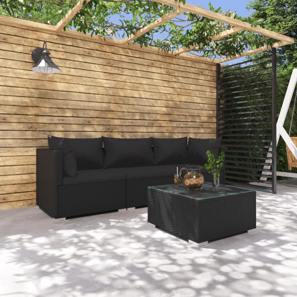Ogród polirattanowy zestaw wypoczynkowy z poduszkami (czarny, 60x60x30 cm)