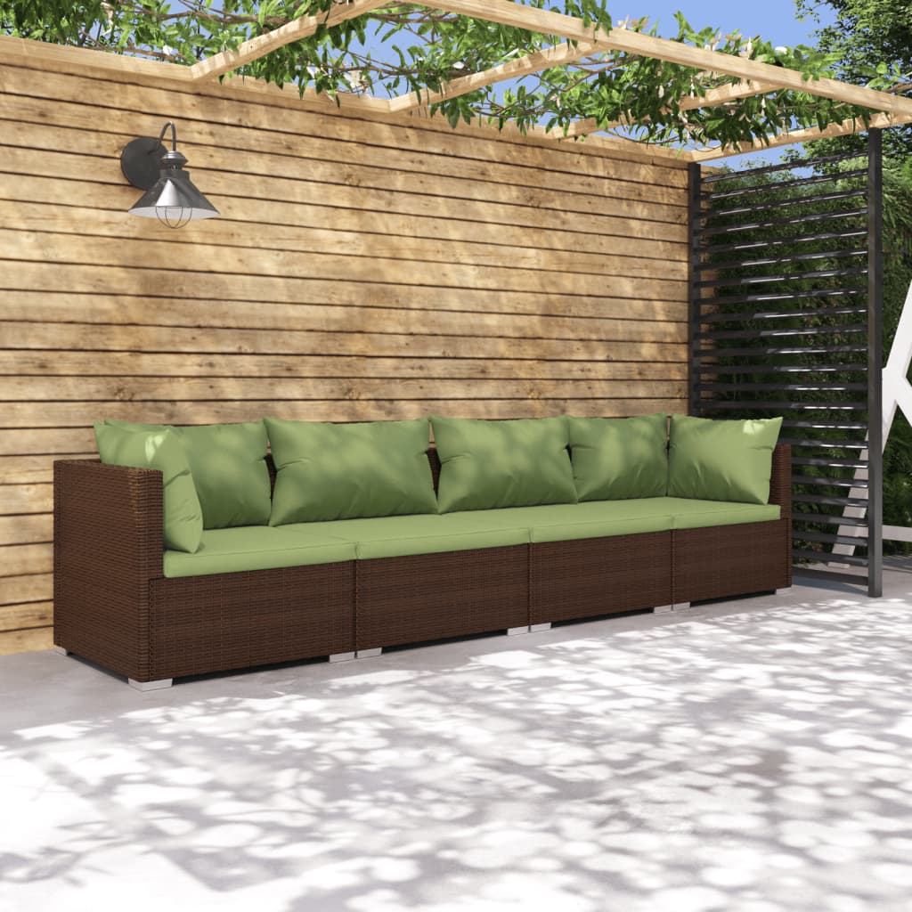 vidaXL 4-tlg. Garten-Lounge-Set mit Auflagen Poly Rattan Braun