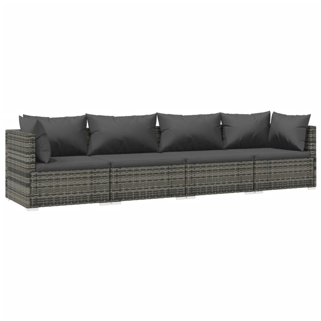 Photos - Garden Furniture VidaXL Patio Furniture Set 4 Piece with Cushions Poly Rattan Gray 