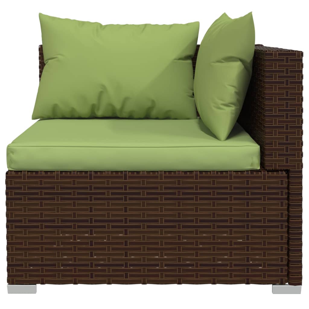 Zestaw wypoczynkowy ogrodowy - polirattan, brązowy, zielone poduszki
