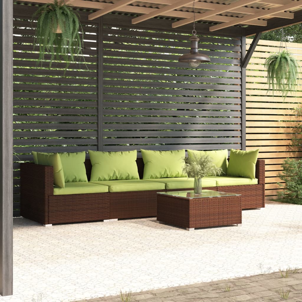 Zestaw wypoczynkowy ogrodowy - polirattan, brązowy, zielone poduszki
