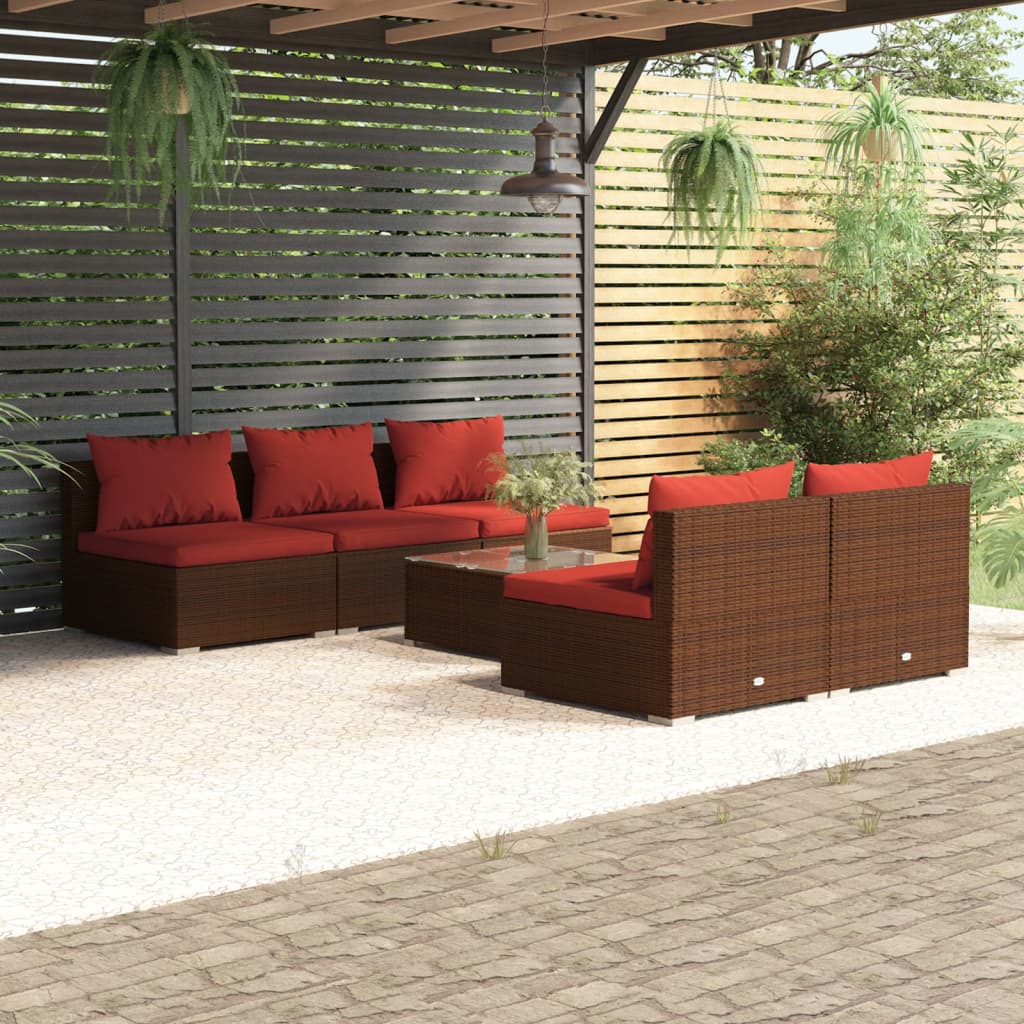 vidaXL Set mobilier de grădină cu perne, 6 piese, maro, poliratan