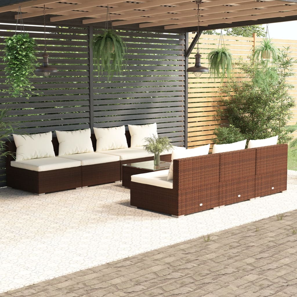 vidaXL Salon de jardin 8 pcs avec coussins Résine tressée Marron