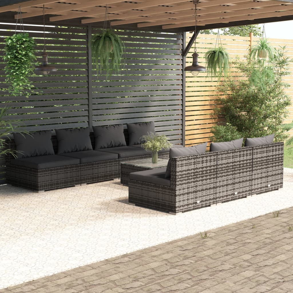 vidaXL Salon de jardin 8 pcs avec coussins Résine tressée Gris