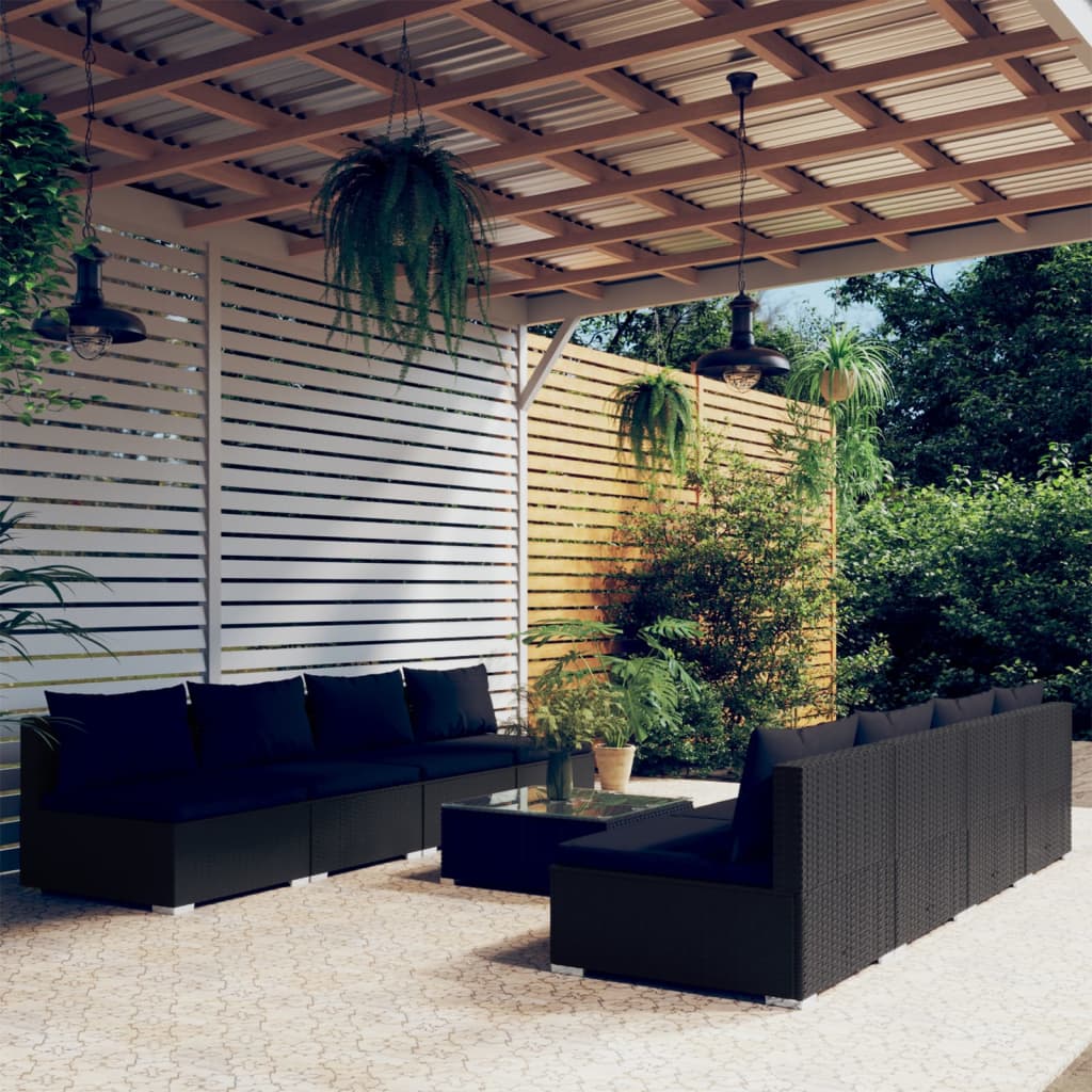 9-tlg. Garten-Lounge-Set mit Kissen Poly Rattan Schwarz kaufen
