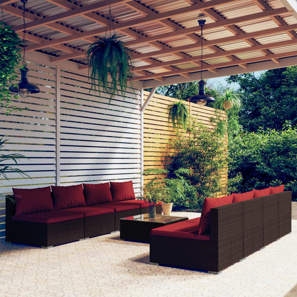 vida XL 9-tlg. Garten-Lounge-Set mit Kissen Poly Rattan Braun