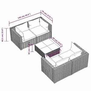 5dílná zahradní sedací souprava s poduškami polyratan hnědá - obrázek 7