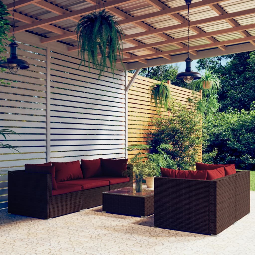 vidaXL 6-tlg. Garten-Lounge-Set mit Auflagen Poly Rattan Braun