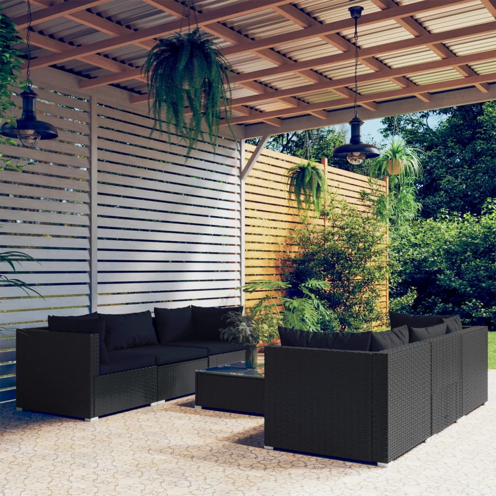 Zestaw wypoczynkowy ogrodowy polirattanowy, czarny, 60x60x30 cm